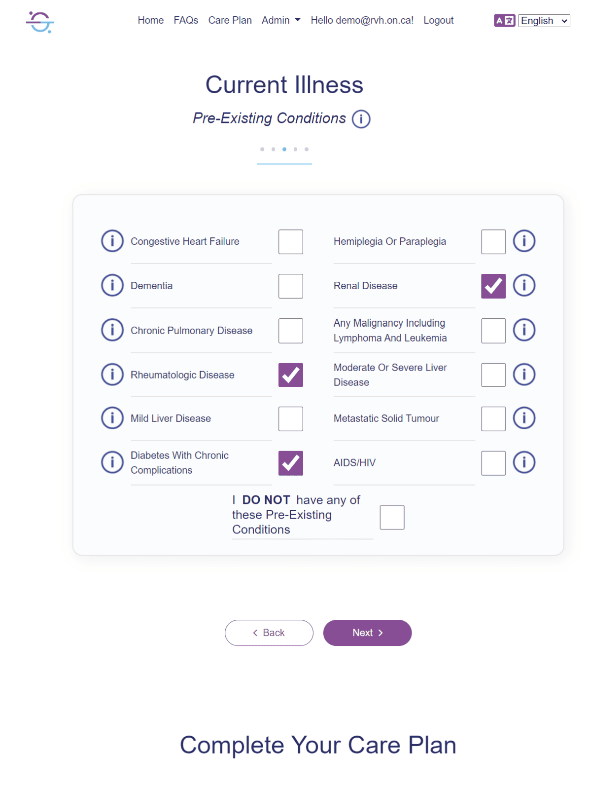 Screenshot of the ASKmeGOC Current Illness page