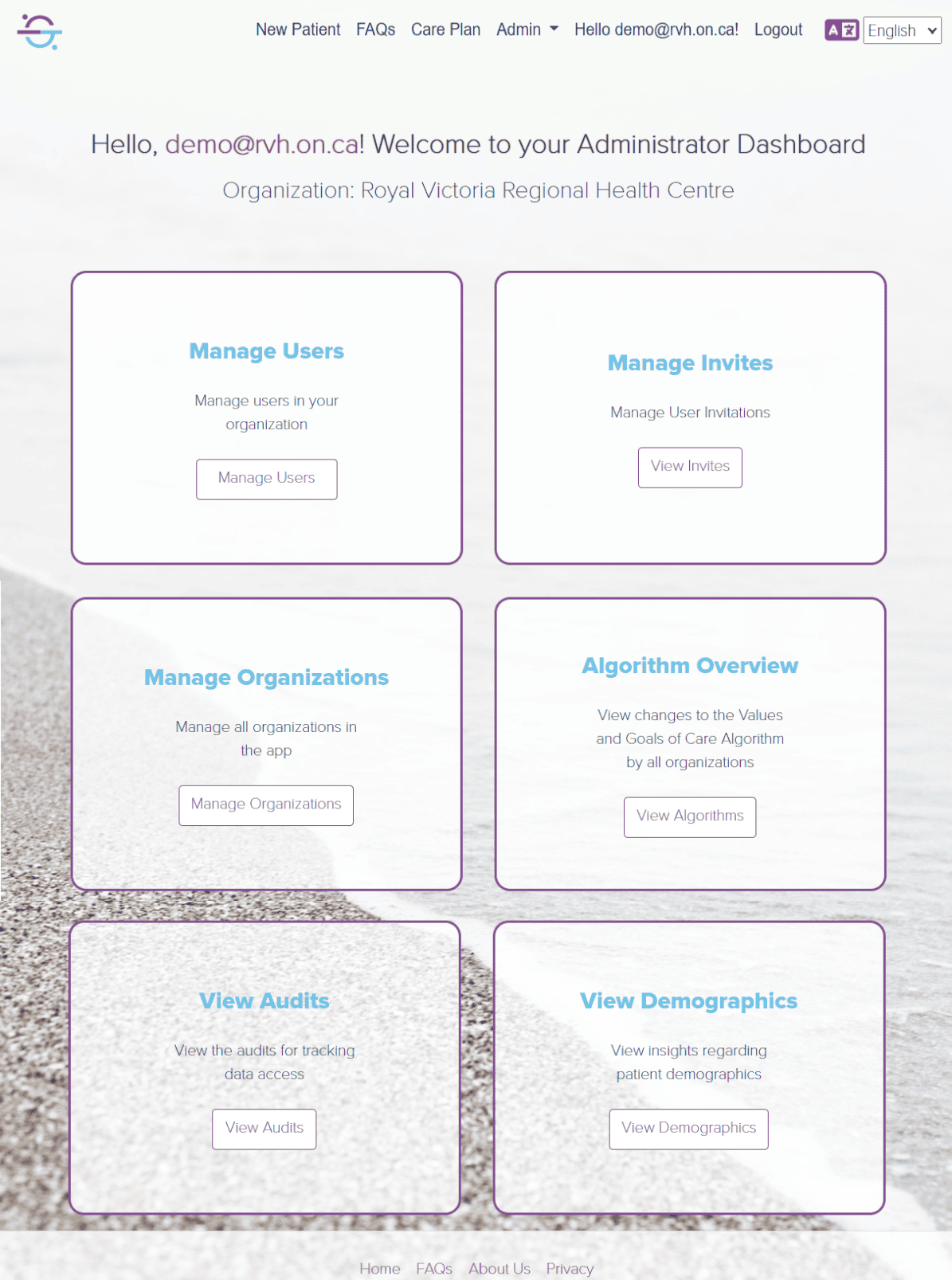 Screenshot of the ASKmeGOC Dashboard page